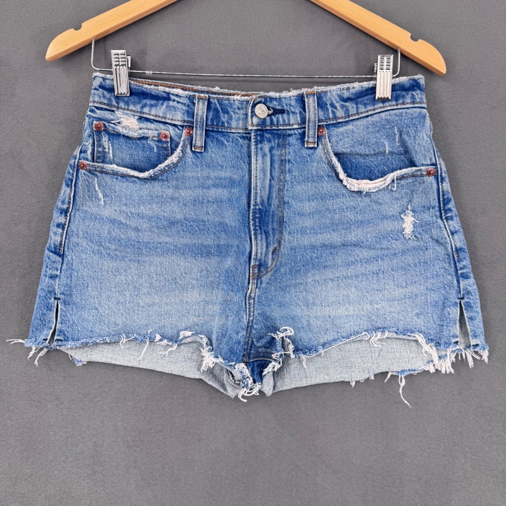 Abercrombie & Fitch Mom Shorts Womens 28/6 Blue Distressed High Rise Curve Love